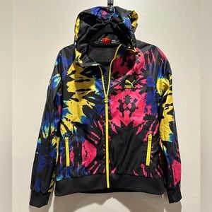 Puma Athletic Rare Colorful Tie Dye Full Zip Hooded Windbreaker Jacket Size L